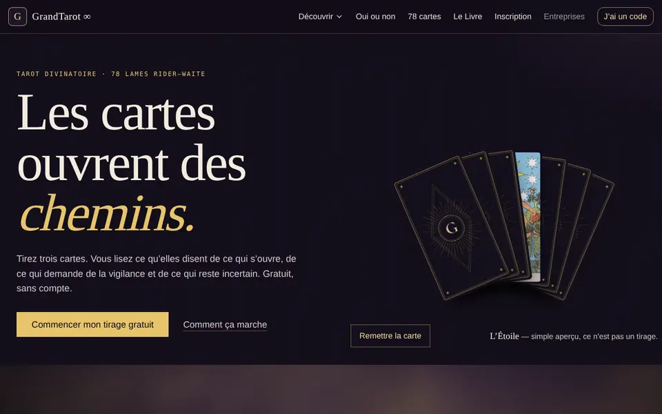 Page d&rsquo;accueil de grandtarot.fr
